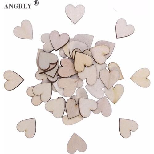 ANGRLY 50pcs 20mm Wooden Heart Kids Birthday Party Supplies Diy Scrapbook Craft Wedding Decoration ValentineS Day