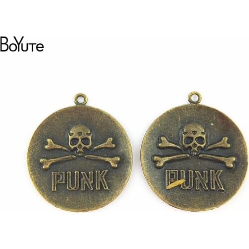 BoYuTe (30 Pieces/Lot) 32MM Antique Bronze Plated Metal Alloy Skull Round Charms Pendants for Jewelry Findings Diy Handmade