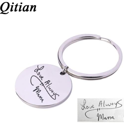 Qitian Personalized Custom DIY Signature Disc Key Chains Stainless Steel Round Charm Bag Car KeyChain Free Laser Engraved