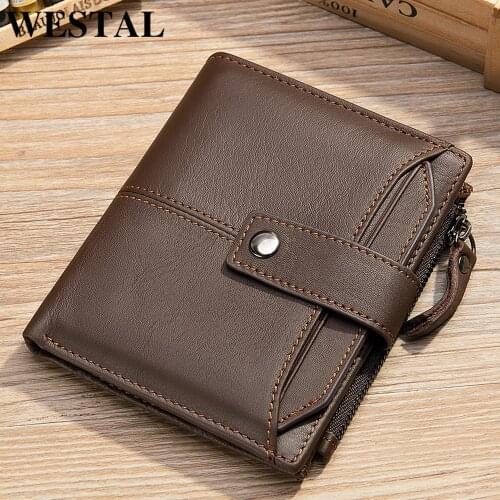 WESTAL genuien leather mens wallet rfid purse for men remove credit card holder mens leather purse fasion bag Father day gift