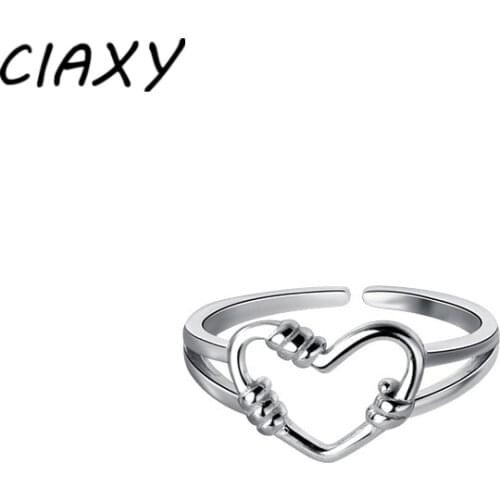 CIAXY 925 Sterling Silver Hollow Love Heart Rings for Women Sweet Sexy Open Ring Retro Jewelry Hip-hop Gift