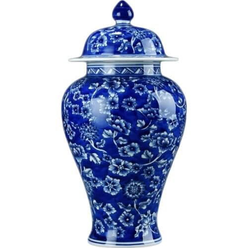 Jingdezhen Ceramic Hand-painted General Tank Antique Blue And White Porcelain Vase Chinese Style Vase Living Room Decoration