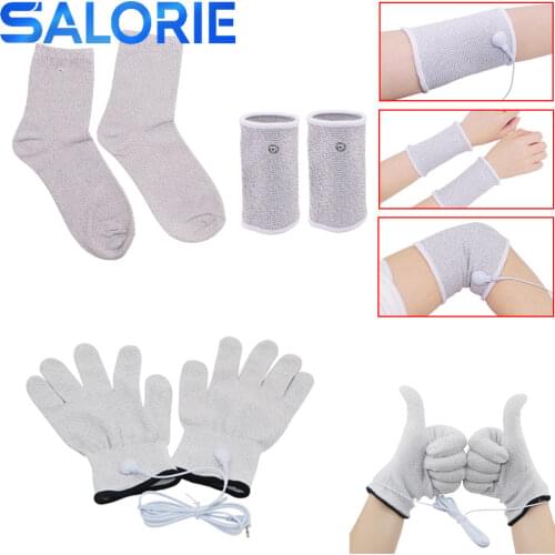 TENS Electrode Treatment Gloves Socks Bracers Conductive Cable for EMS TENS Unit Body Massage Device Accessories Silver Fiber