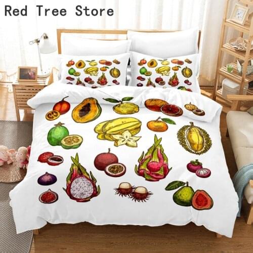 Fruit Cartoon Print Bedding Set Twin Full Queen King Size Cute Duvet Cover Pillowcase 2/3pcs Kids Girl Gift Bed Linen Microfiber