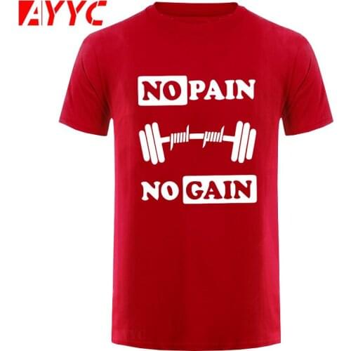 AYYC T-Shirt Tshirt cotton no pain no gain print men Tshirt casual o-neck men muscle body building T shirt cool mens Tee shirt