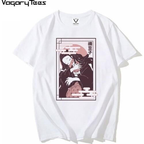 Nezuko Kimetsu no yaiba funny anime t-shirt male japan manga unisex streetwear tee demon slayer white casual tshirt men