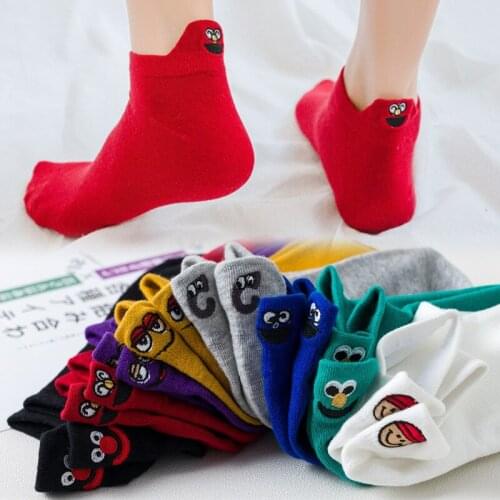 Harajuku Women Kawaii Socks Cotton Short Socks Japanese Novelty Embroidery Pattern Socks Hiphop Solid Cotton Cool Cute Socks