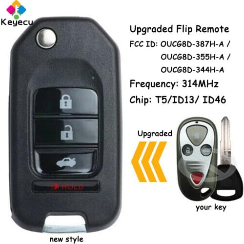 KEYECU Upgraded Flip Remote Control Car Key With 4 Buttons 314MHz T5/ ID13 Chip - FOB for Acura RSX 2001-2006 FCC: OUCG8D-344H-A