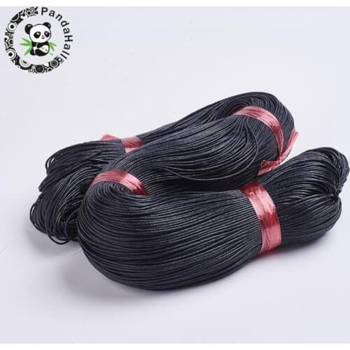 Chinese Cotton Wax Cord, Black, 1mm, about 400m/bundle