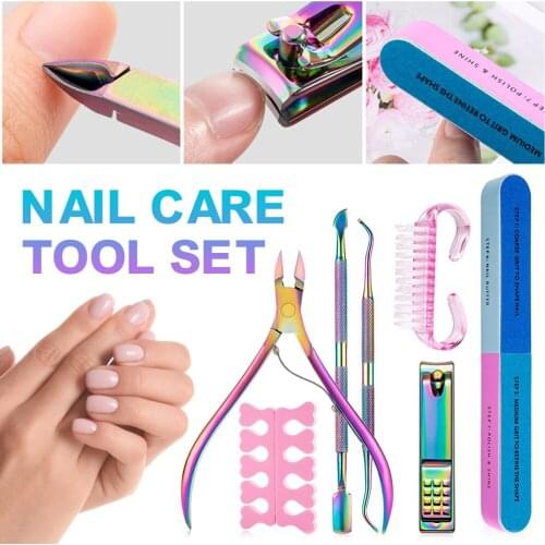 7PCS Manicure Set Stainless Steel Nail File Cuticle Fork Nail Clipper Set Nail Grooming Kit for Home Travel