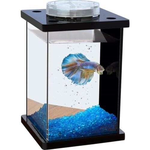 Mini ultra-transparent clear fish tanks remote 7 colors LED lighting fighting fish tank table aquarium 1pc