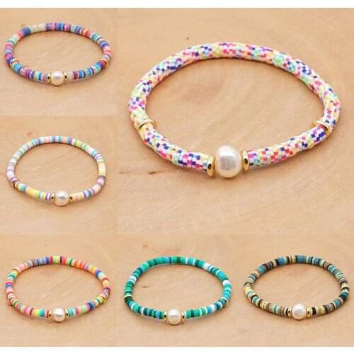 Fashion Multicolor Bracelets for Woman Summer Colorful Polymer Clay Imitation Pearl Charm Bracelet Female Girls Jewelry