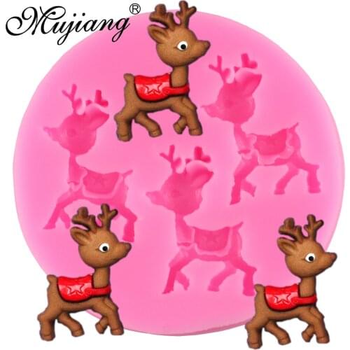 Mujiang 3Pcs Deer Silicone Molds Christmas Party Cupcake Fondant Cake Decorating Tools Chocolate Candy Clay Moulds