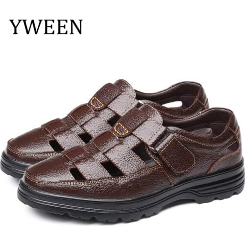 YWEEN Men Sandals Split Leather Sandals Men outdoor casual shoes Breathable Fisherman Shoes men Beach shoes big size sandals