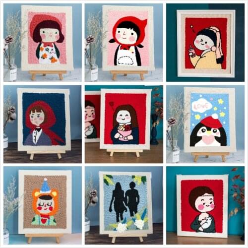 Easy Punch Needle Embroidery Kit with Hoop for Beginner Embroidery Needlework Wool Work Handmade Sewing Kits Craft Friend Gift