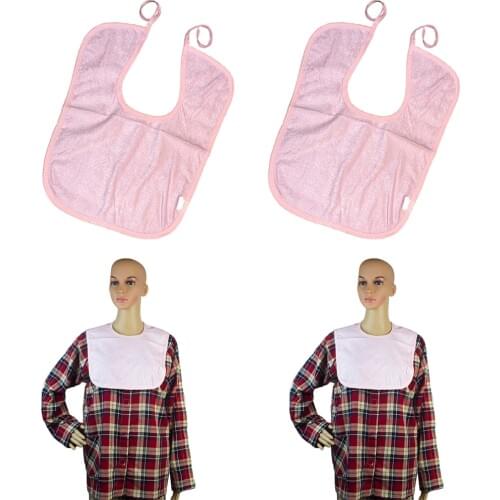 2 Pieces Short Eating Bib for Adults - Mealtime Apron Cloth Protector Waterproof - Premium Bamboo Fiber Fabric - Pink