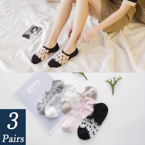 Womens Ankle Socks Transparent Invisible Socks Summer No Show Ankle half Lace Socks Non-slip Mesh Sheer Half Thin Socks 3 Pairs