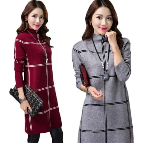 New Winter warm Sweater Dress Women Slim pullover Stylish Lattice Knitting Long sleeve Dresses Womens Plus size vestidos F648