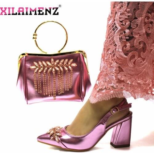Onions New Design Italian Lady Shoes and Bag Set with Shinning Crystal Nigerian Women Shoes Matching Bag for Wedding Party