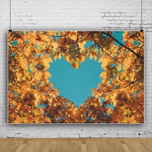 Charming Autumn Forest Yellow Leaves Heart-Shaped Backdrop Photography Background Studio Photo Props Family Room Wall Decoration