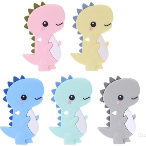OOTDTY Silicone Teether Newborn Soother Chewable Teething Toy Cartoon Dinosaur Shaped Safety Soft Kids Toys OOTDTY