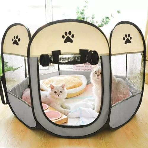 Portable Folding Pet Tent Dog House Octagonal Cage For Cat Tent Playpen Puppy Kennel Easy Operation Fence Outdoor Big Dogs House