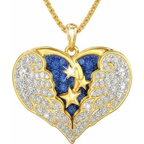 Luxury lady angel blue and white zircon star pattern heart pendant necklace exquisite and elegant banquet accessories gift
