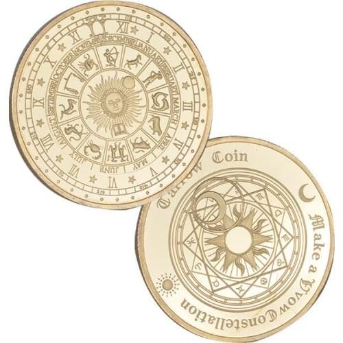 Tarot Constellation Gold/Silver Plated Metal Commemorative Coin Collectible Art Collection Luck Blessings Gift Novelty Carved