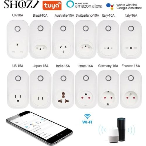 Tuya WIFI Smart Socket Smart Plug EU UK Swit AU BR FR JP Israel Ita ZA Plug Remote Control alexa compatible smart home SHOJZJ