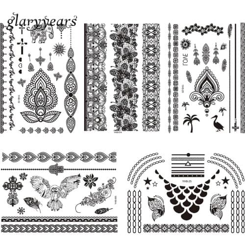 5 Pieces Temporary Animal Tattoo Sticker Owl Butterfly Elephant Crane Design Flower Lace Pendant Tattoo Decal Painless for Women