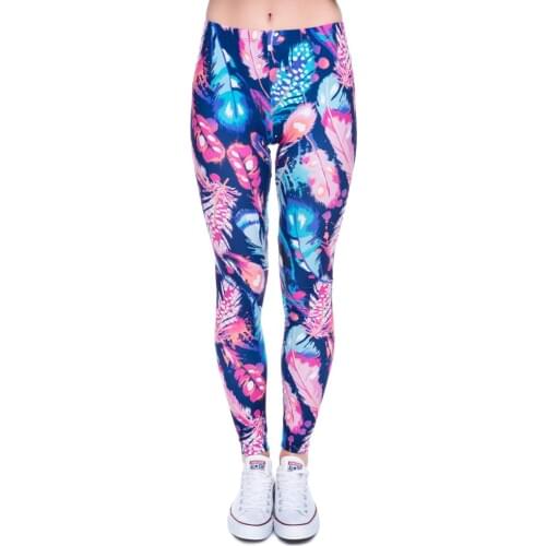 High Quality Leggings Feathers Color Printing Fitness Legging Elasticity Leggins High Waist Slim Sexy Legins Trouser Pants