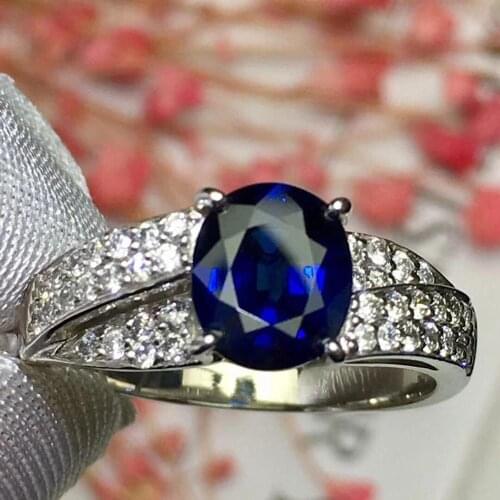 Fine Jewelry Pt900 Real Platinum Gold 100% Natural Blue Sapphire 1.48ct Gemstones Sapphire Diamonds Female Wedding Rings