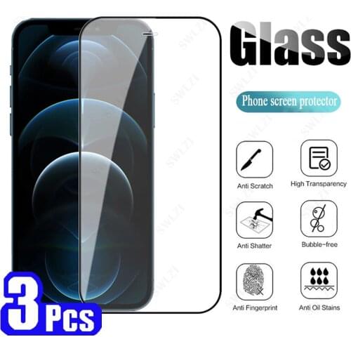 3Pcs Full Cover for iPhone 12 Mini 11 Pro Max X XS XR SE 7 8 Plus Tempered Glass Phone Screen Protector Protective Film on glass