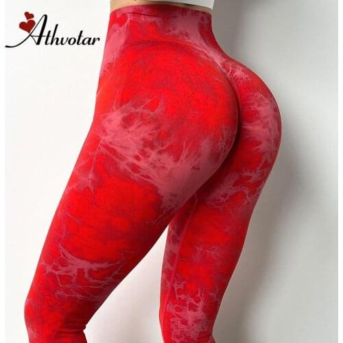 ATHVOTAR Tie Dye Seamless Push Up Leggings Sexy Peach Hip Yoga Pants Printing Fitness Leggings Gym Mujer Sportswear