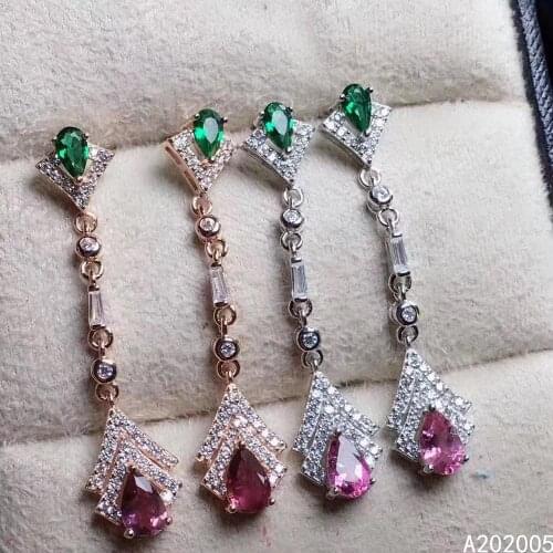 KJJEAXCMY Fine Jewelry 925 sterling silver inlaid natural Tourmaline female earrings Eardrop noble support detection