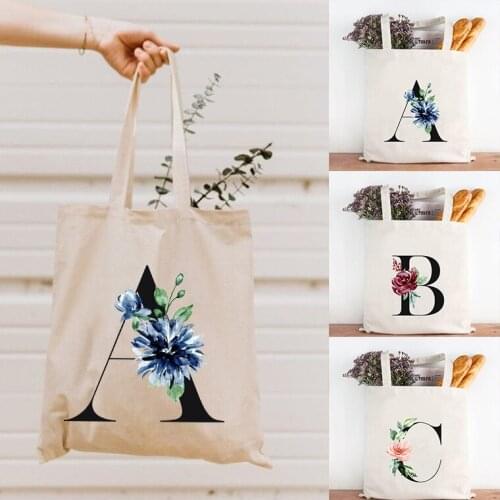 Letter Flowers Print Women Shopping Totes Female Shoulder Bags Eco Reusable Canvas Storage Pouch Travel Casual Harajuku Handbags