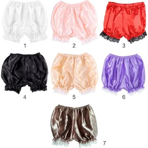 Women Imitation Silk Bloomers Ruffles Lace Trim Panties Victorian Pumpkin Shorts Solid Color Dance Dress Split Skirt Pettipants