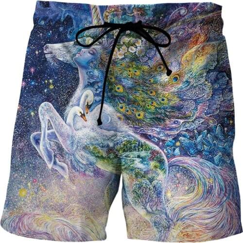 Starry animal white Horse fashion oversized summer men short Harajuku 3D Print streetwear beach pants casual shorts swimsuit 6XL