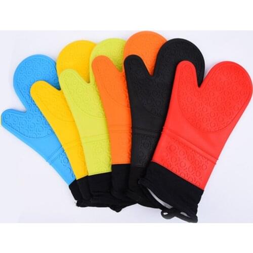 1 Pcs Insulation Silicone Anti-Skid Oven Mitts Ideal Protection With Extra Long Thick Quilted Cotton Liner Silicone BBQ Glove