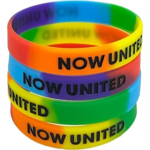 1PC NOW UNITED Silicone Wristband Rainbow Color Sports Rubber Silicone Bracelets&Bangles Fashion Jewelry Gifts SH327