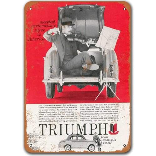 1958 Triumph 4-Door Sedan Car Tin Signs Vintage, Sisoso Metal Plaques Poster Garage Pub Retro Wall Decor