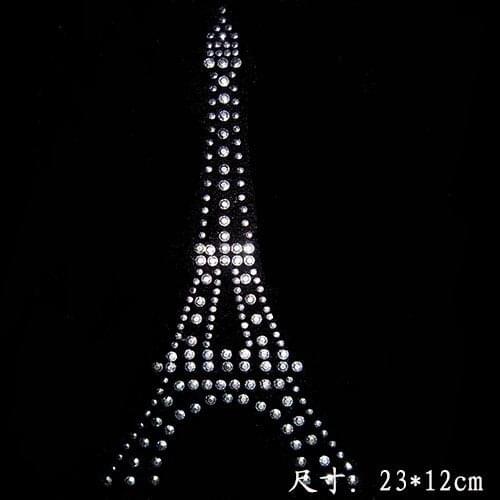 2pcs/lot Eiffel Tower design rhinestones fix hot fix rhinestone transfer motifs iron on applique patches