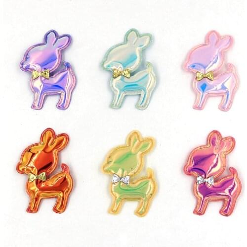 24pcs/lot 4.9*7.4cm Multi color Pu Deer Padded Appliques for DIY Accessories Craft Handmade Decoration