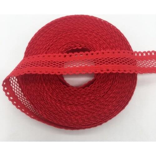 5Yards/lot 5/8" 15mm Red Bilateral Lace Grid Fold Over Elastic Spandex Lace Ribbon