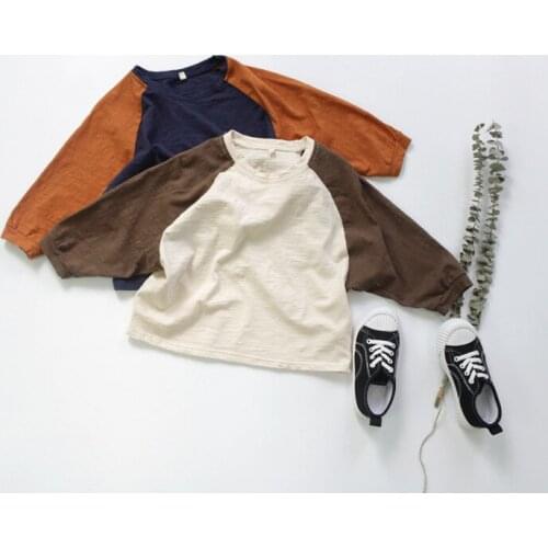 5281 Children T Shirt Patwork Long Sleeve Baby Boys Casual Tops Cotton Baby Girl Clothes Kids Girls T Shirts Kids Tee Shirt