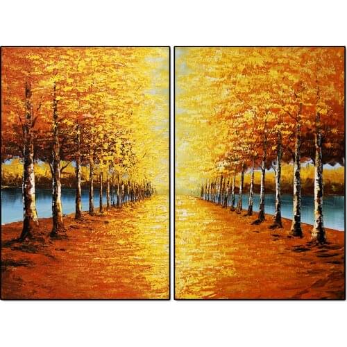 Abstract Trees With Yellow Leaves Hand Painted Oil Painting On Canvas Modern Wall Art Unframed For Living Room Home Decoration
