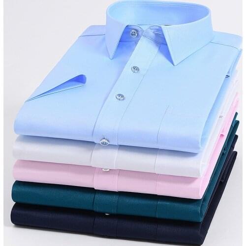Anti-wrinkle Men Shirt Short Sleeve Slim Fit Solid Color Mens Shirt Work Fashion Summer Casual Mens Dress Shirts plus size