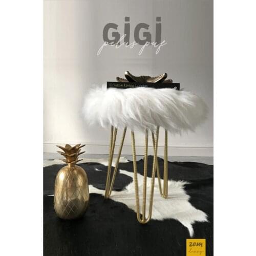 Gigi White Plush Gold Pedestal Puff