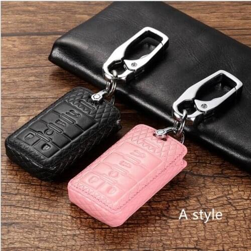Gift Car Genuine Leather Key Pocket Cover Case Chain Bag For Cadillac XTS SLS CTS XTS SRX 5 button Smart Remote Key Protect