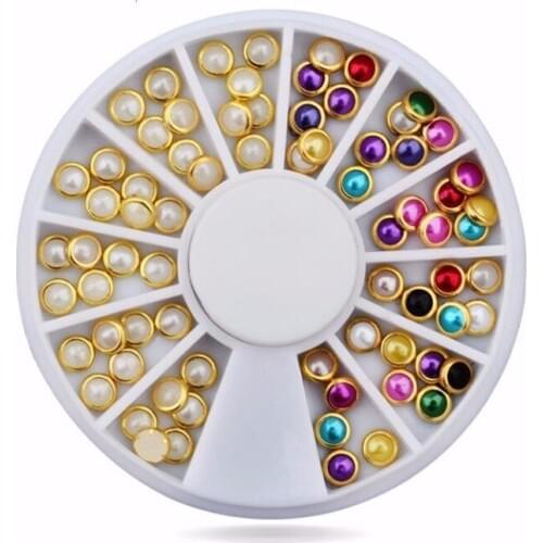 Hot Metal Pearl Nail Art Rhinestones,4mm Mix Colors Charm Design Nail Beads Studs,DIY Beauty Nail Decorations, REuyt6144+4554400